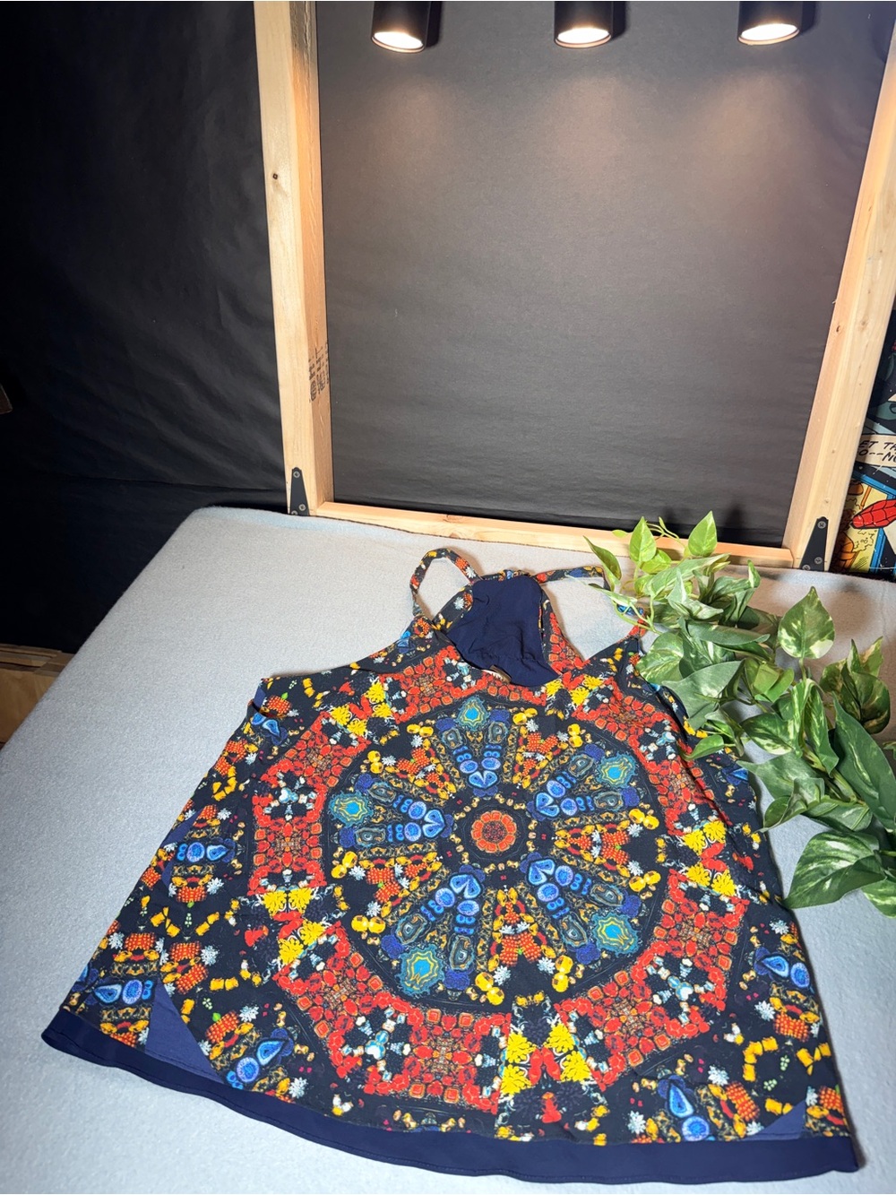 Alice + Olivia Navy Multicolor Mandala Halter Camisole #0070